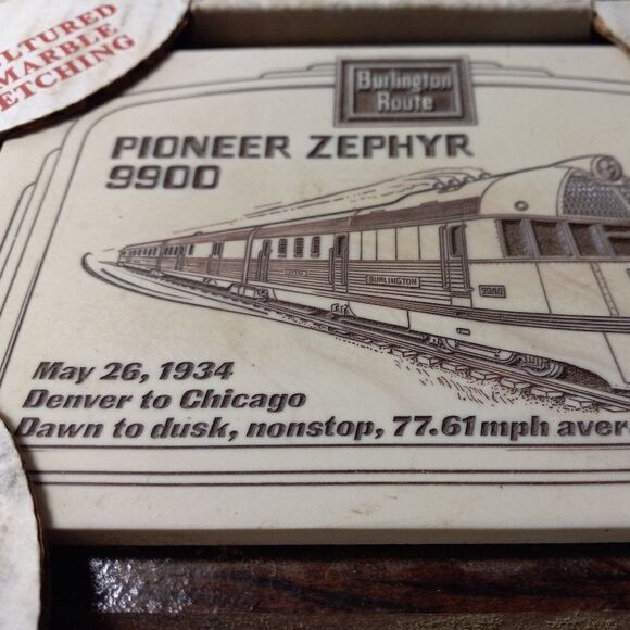 NIB Vintage Cultured Marble Etching Pioneer Zephyr Train Plack Countrycore - Picture 3 of 3